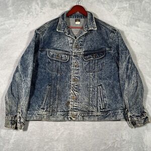 Vintage Lee Jacket Mens XL Blue Denim Riders Biker Acid Wash USA *FLAW